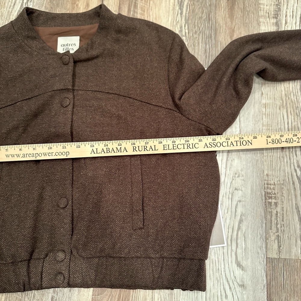 Autres Filles Brown Bomber Jacket Snaps Pockets Preppy Neutral Sz L - Picture 3 of 9